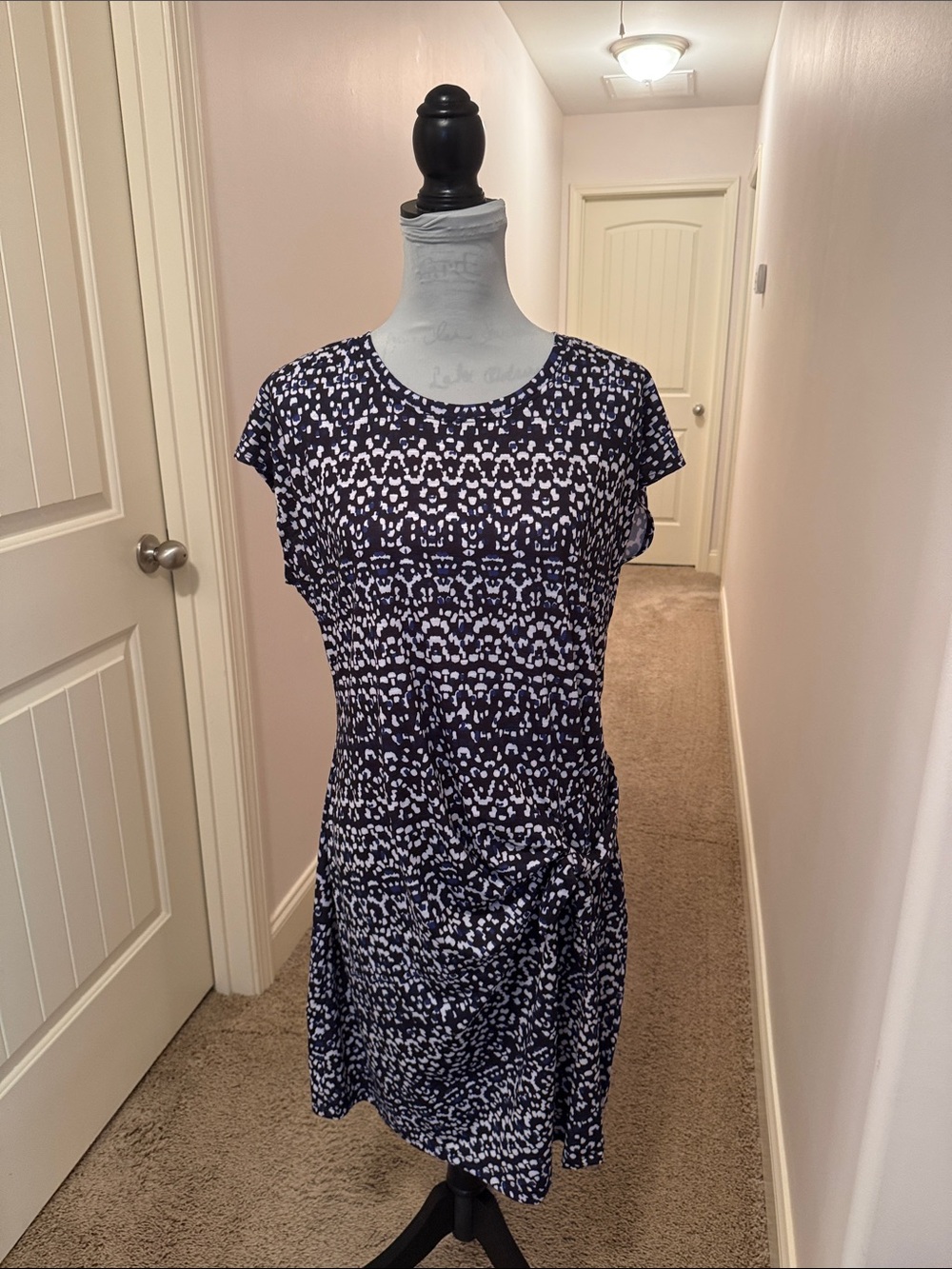 Nicole Miller Navy and White Printed Midi Dress